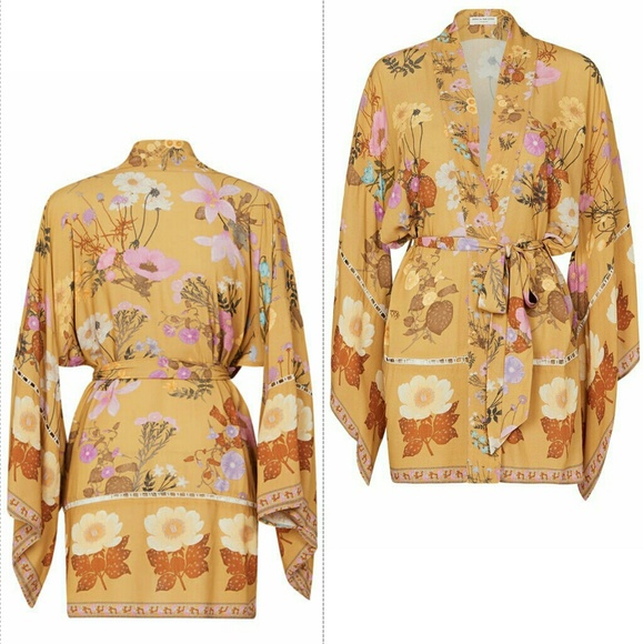 New spell wild bloom short robe kimono mustard S/M - Picture 5 of 8